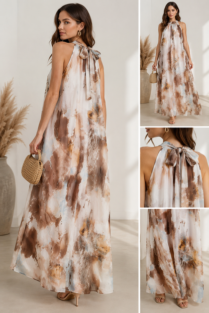 ✨ Aquarell-Maxikleid mit Schleife hinten ✨