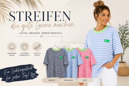 Gestreiftes Oversize-Shirt mit Neon-Detail