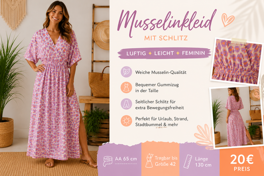 💜🧡 Musselin-Kleid mit Schlitz 🧡💜