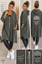 Oversize Feincordjacke mit Strass-Totenkopf