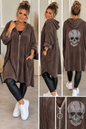 Oversize Feincordjacke mit Strass-Totenkopf