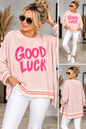 GOOD LUCK Oversize Pullover – Statement Sweater mit Streifenbündchen
