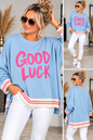 GOOD LUCK Oversize Pullover – Statement Sweater mit Streifenbündchen