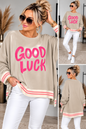 GOOD LUCK Oversize Pullover – Statement Sweater mit Streifenbündchen