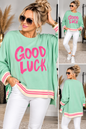GOOD LUCK Oversize Pullover – Statement Sweater mit Streifenbündchen