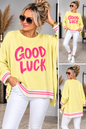 GOOD LUCK Oversize Pullover – Statement Sweater mit Streifenbündchen