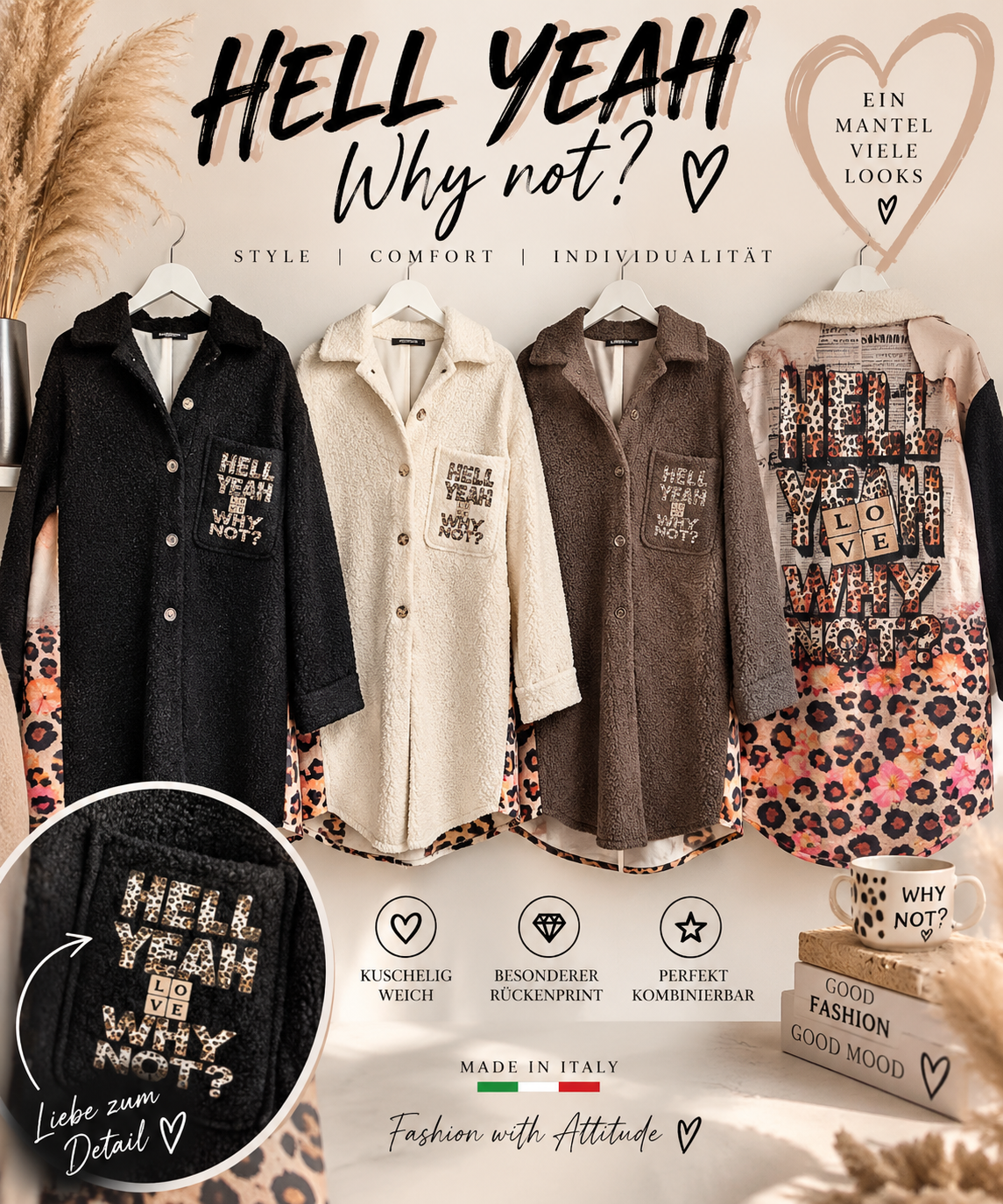 Oversize Bouclé-Mantel „HELL YEAH – WHY NOT?“