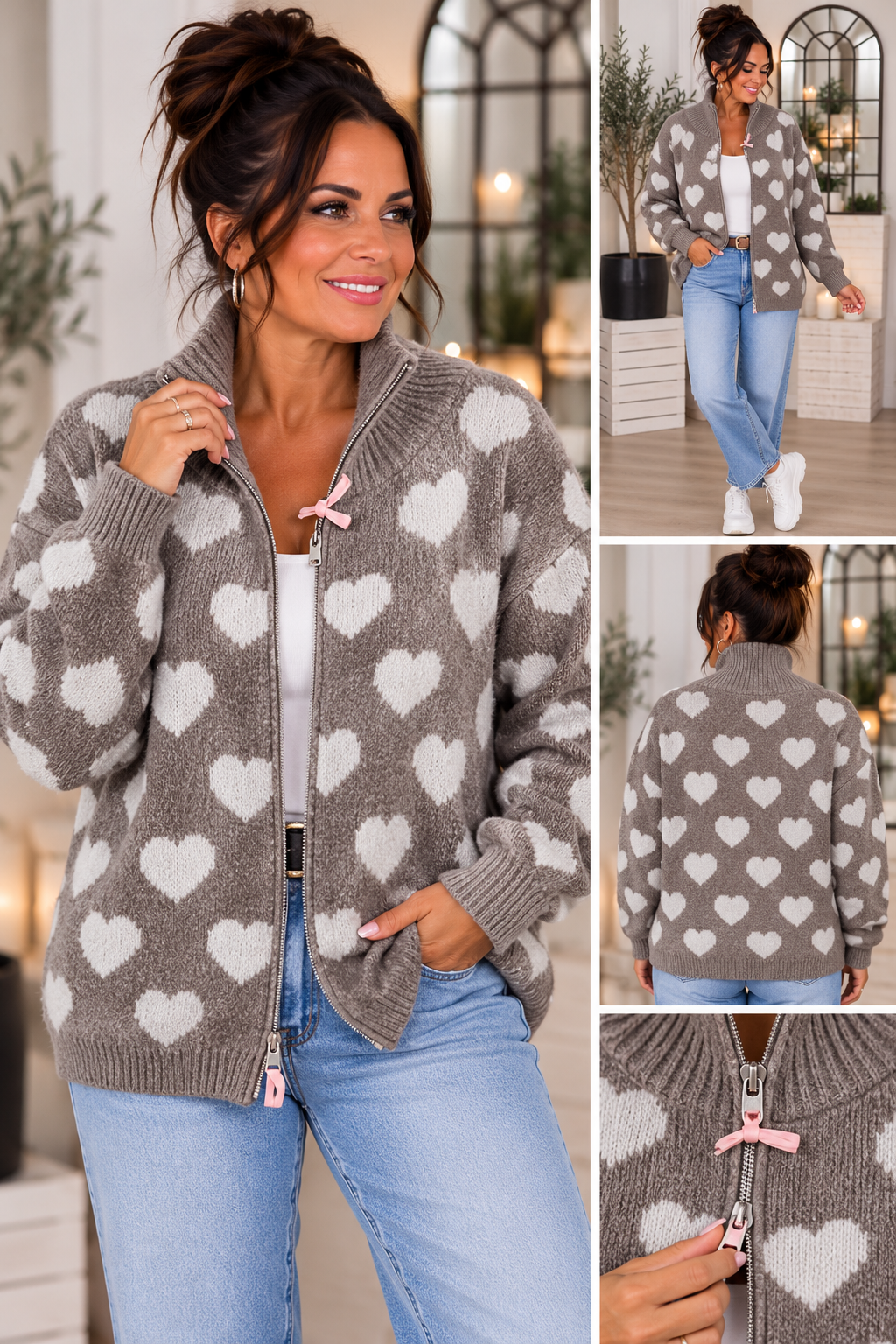 ❤️ Herzchen Strickjacke mit 2-Wege-Zipper – Made in Italy
