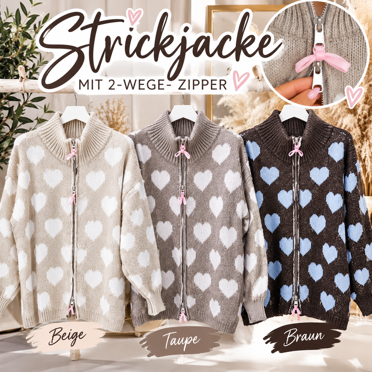 ❤️ Herzchen Strickjacke mit 2-Wege-Zipper – Made in Italy