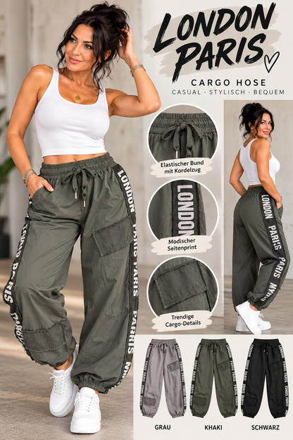 Oversize Cargo-Hose „London Paris“ – lässige Baggy Jogger mit Statement-Print