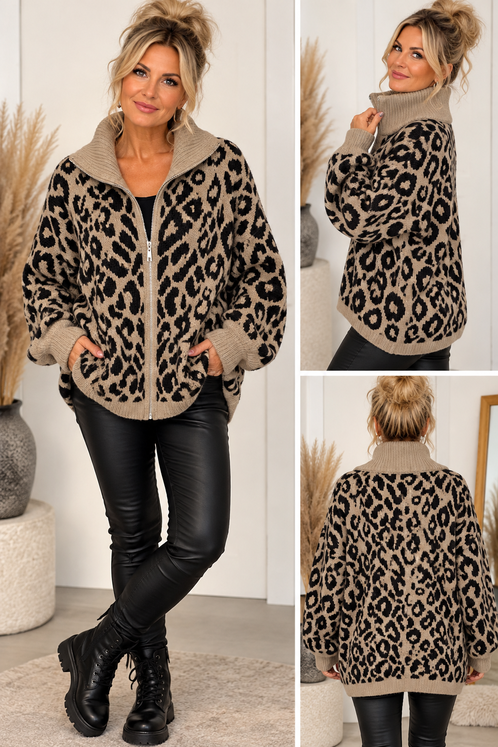 Leo Strickjacke mit Reißverschluss – Oversize
