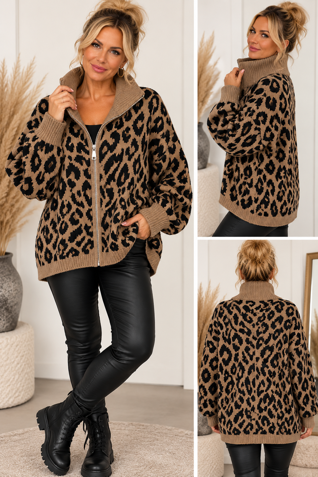 Leo Strickjacke mit Reißverschluss – Oversize