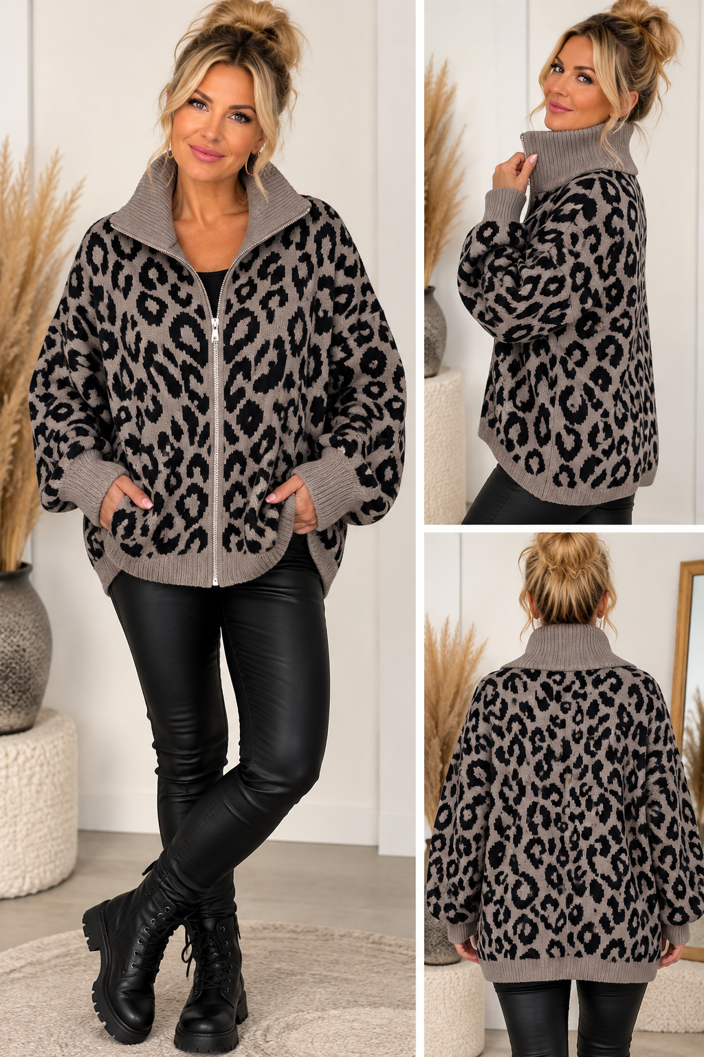 Leo Strickjacke mit Reißverschluss – Oversize