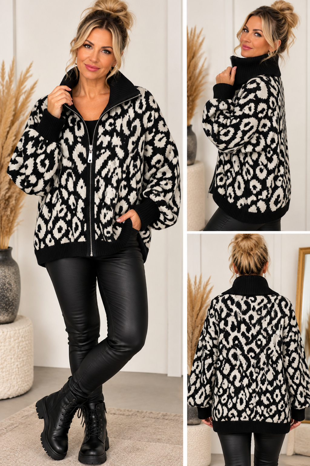 Leo Strickjacke mit Reißverschluss – Oversize