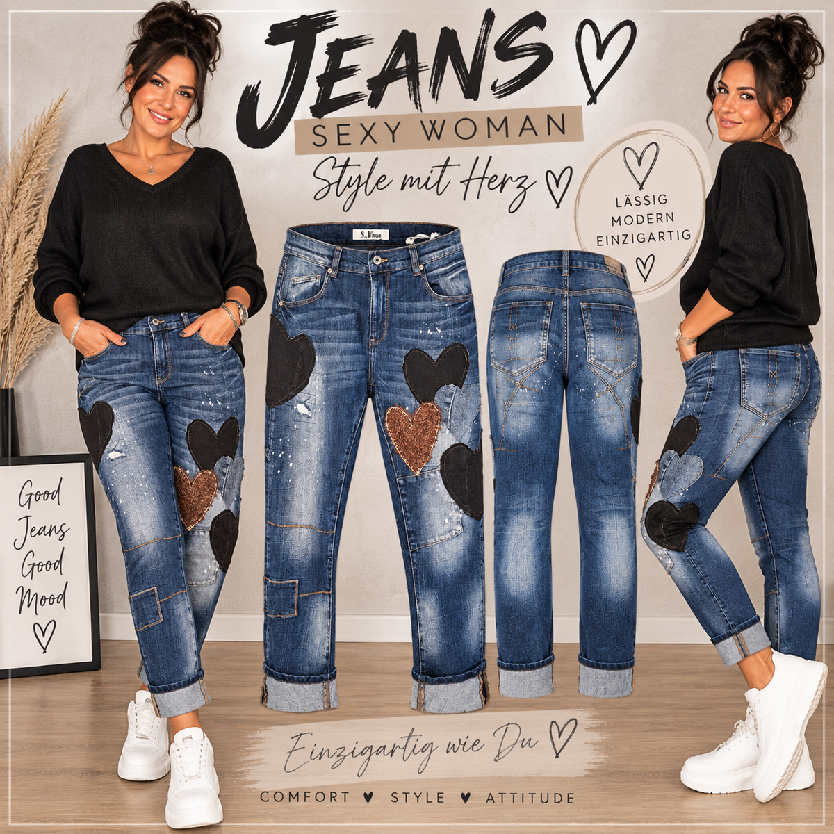 Sexy Woman Jeans – „Heart Patch“ | Boyfriend Style