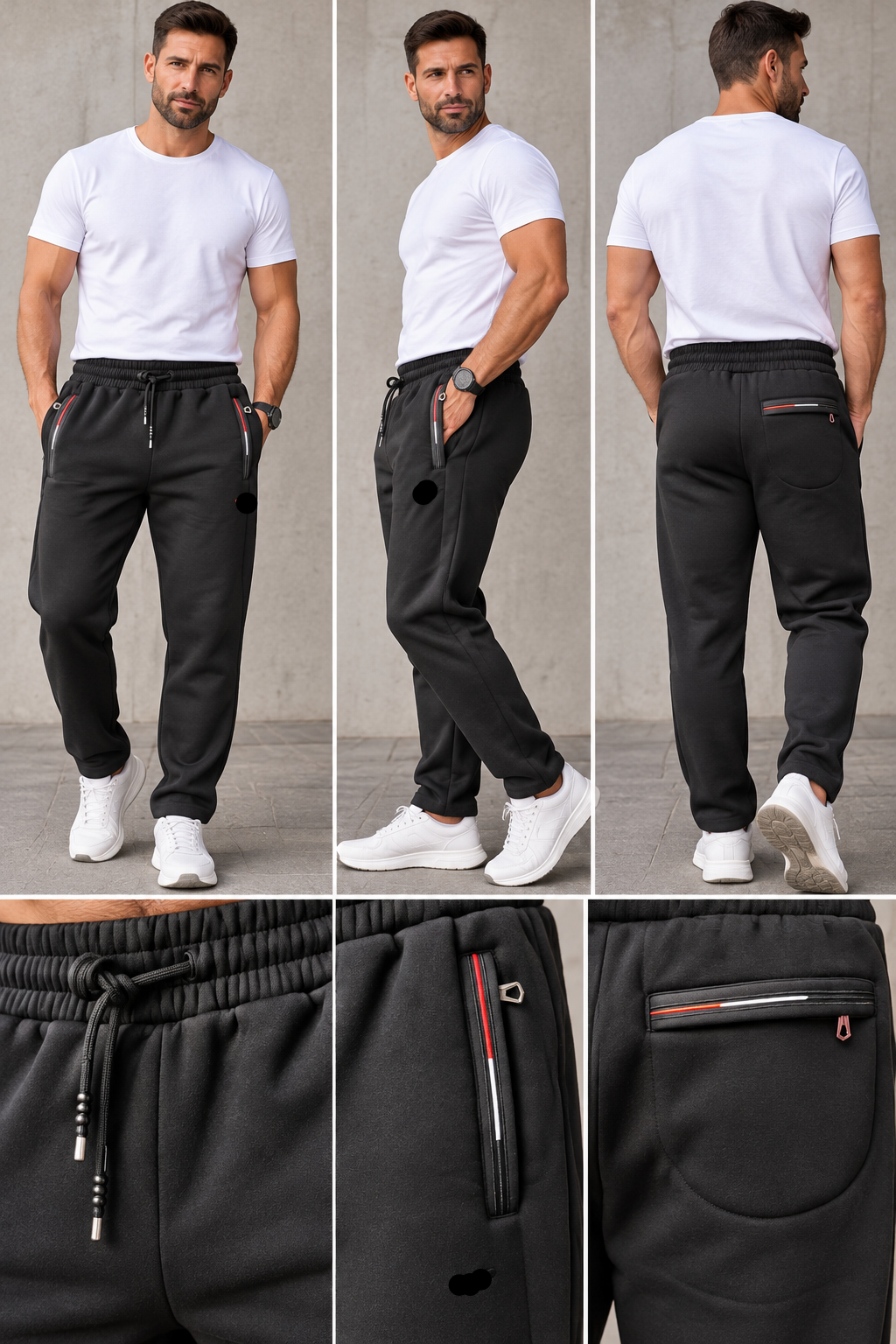 Herren Thermo-Jogginghose – Gefüttert | Schwarz & Grau