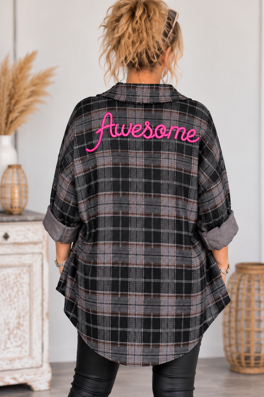 Karierte Damenbluse „Awesome“ – Made in Italy 🩷
