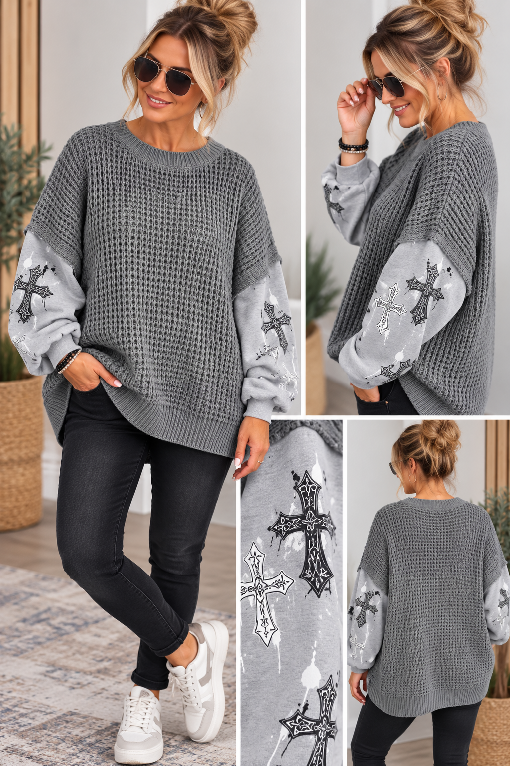 Oversize Strickpullover mit Statement-Ärmeln – Made in Italy
