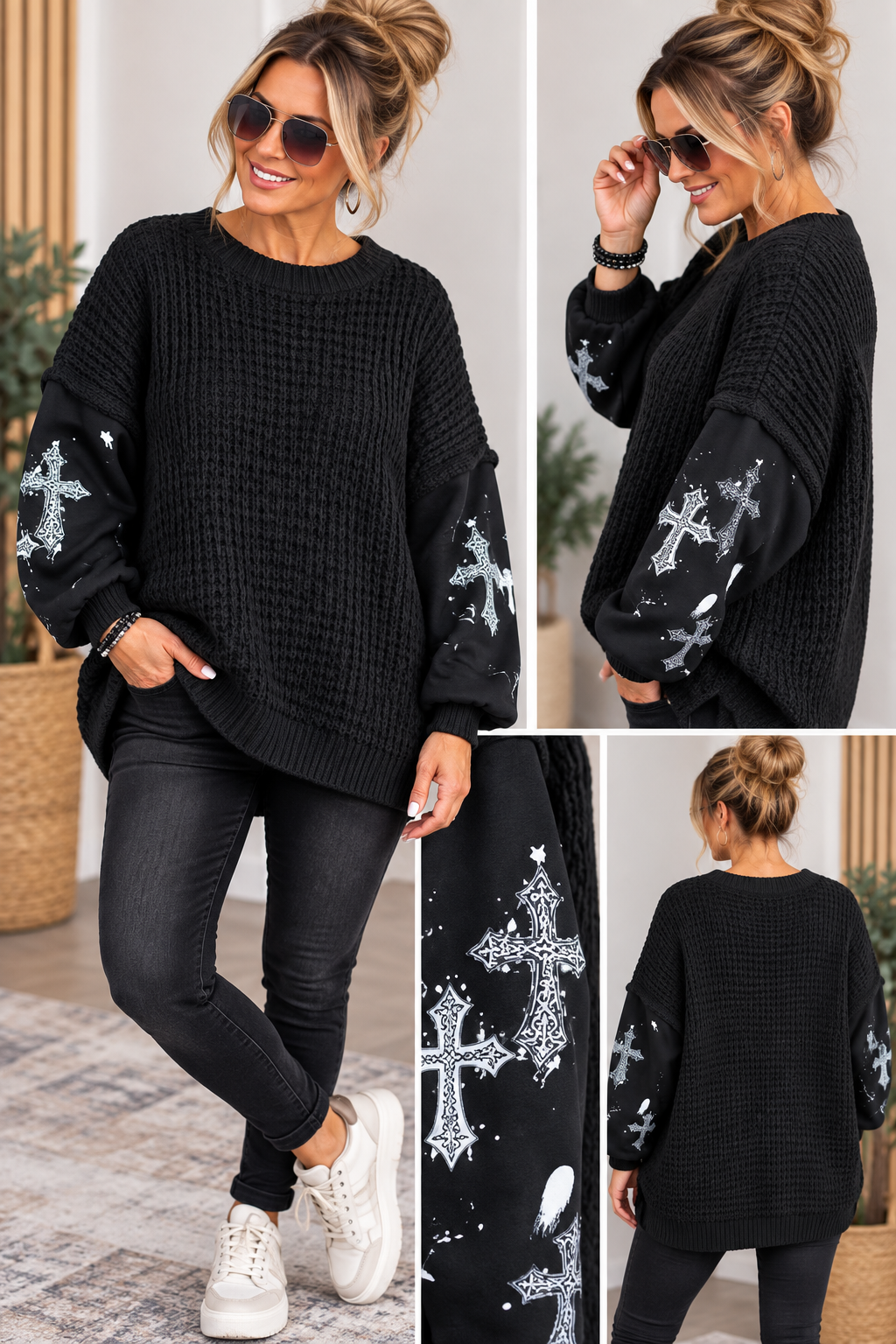 Oversize Strickpullover mit Statement-Ärmeln – Made in Italy