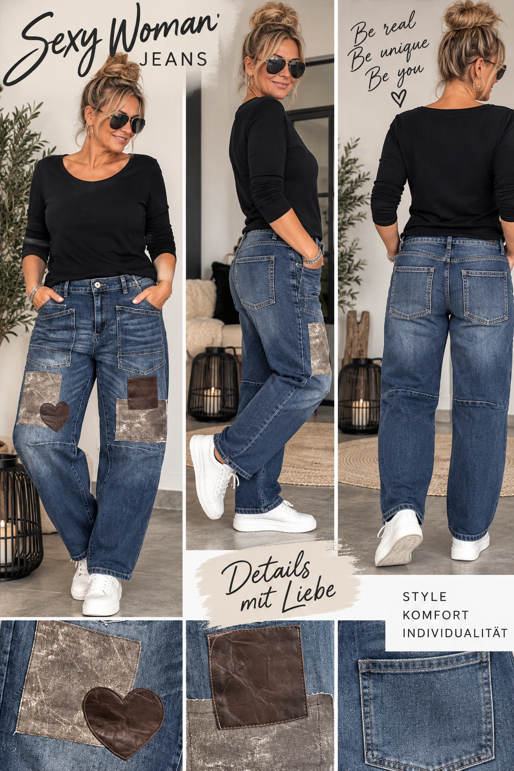 Sexy Woman Jeans – Patchwork Love 💙🤎