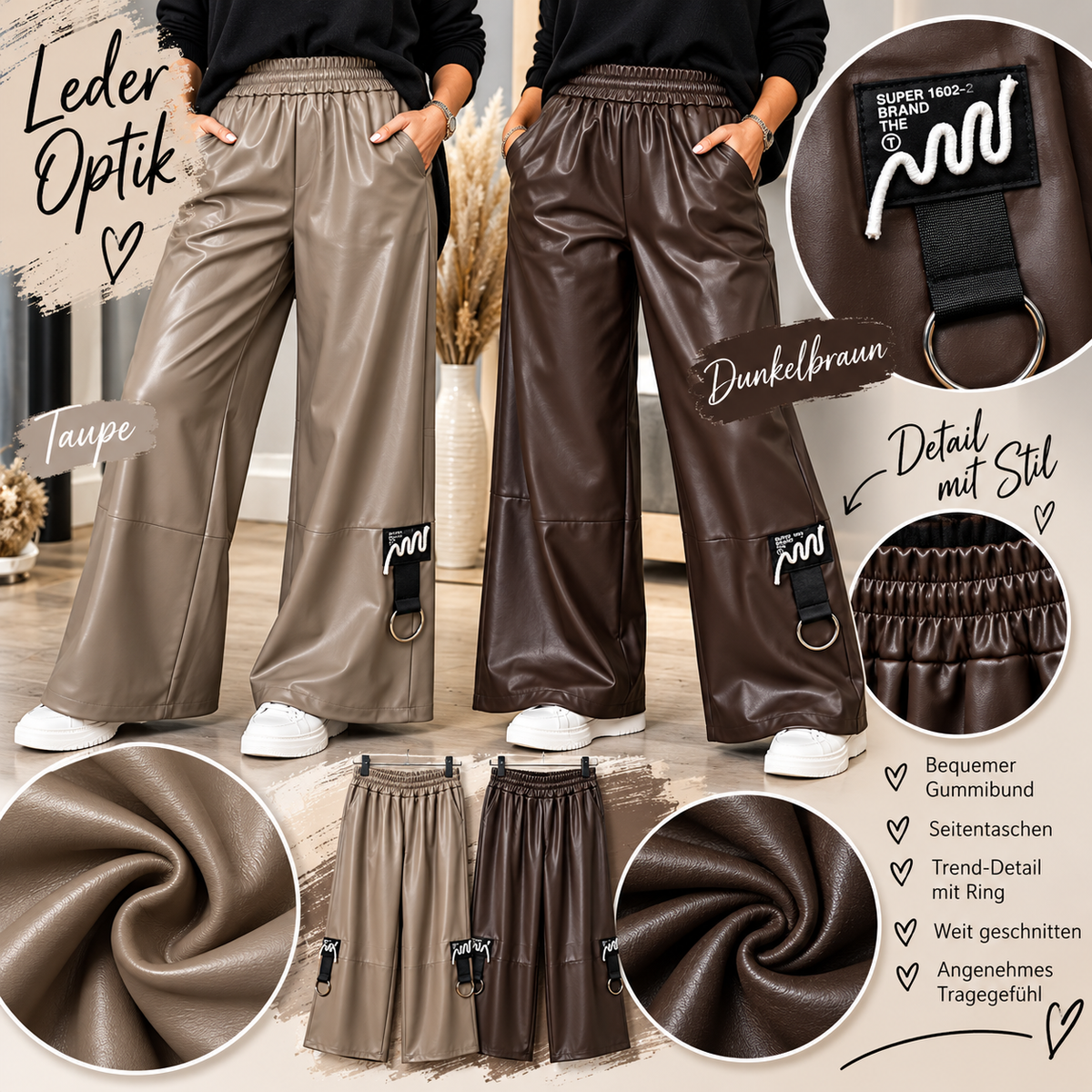 Wide-Leg Hose in Lederoptik – lässig &amp; besonders Einheitsgröße