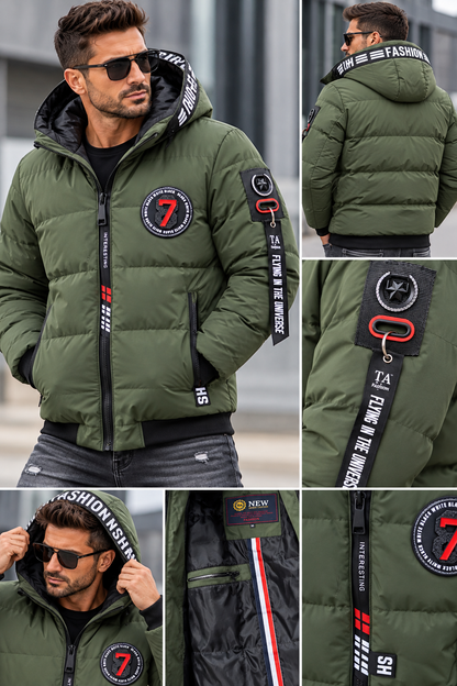 Herren Winterjacke Steppjacke mit Kapuze – Khaki/Olive – M bis 3XL