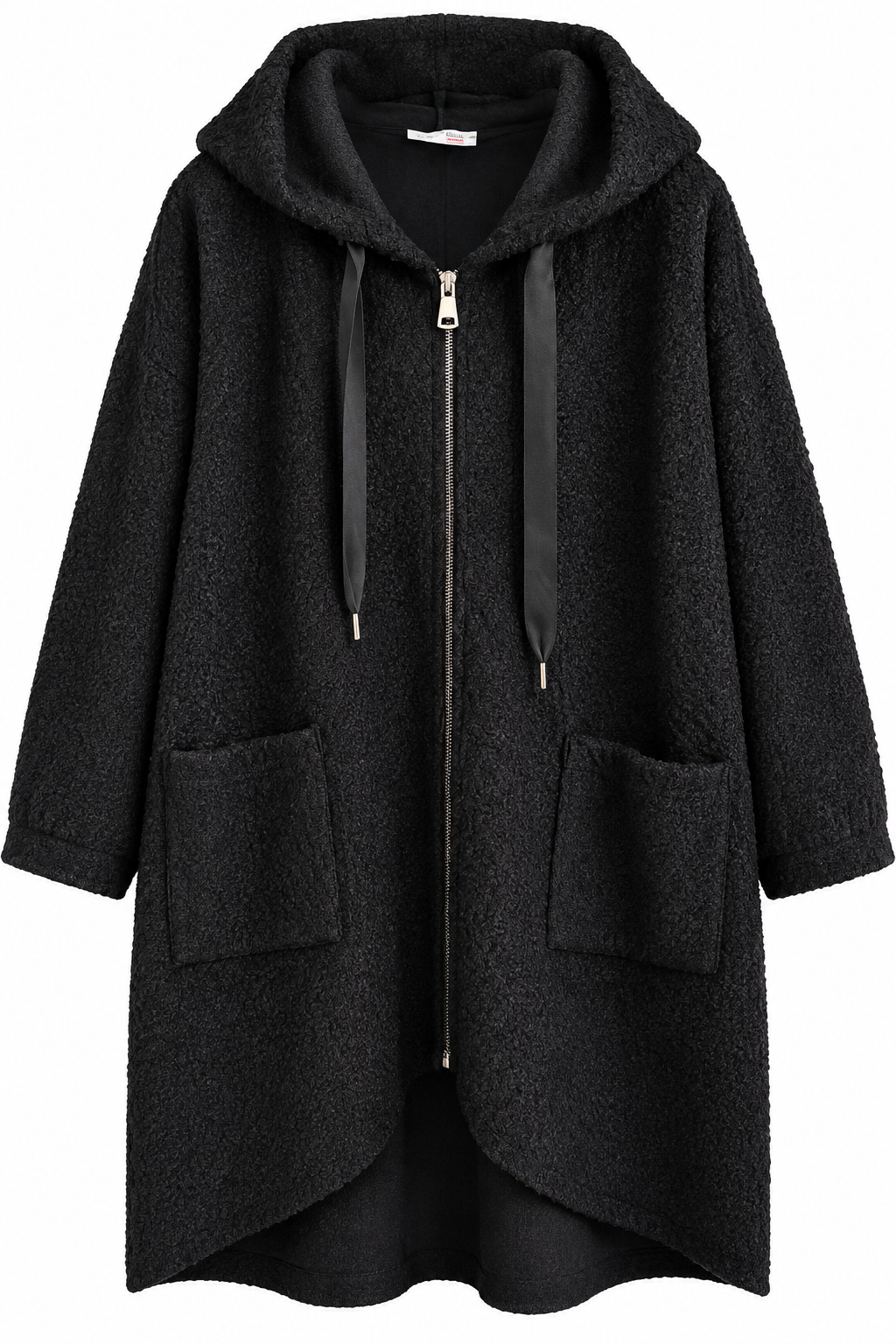 Bouclé Mantel mit Kapuze & Zipper – Oversize Look
