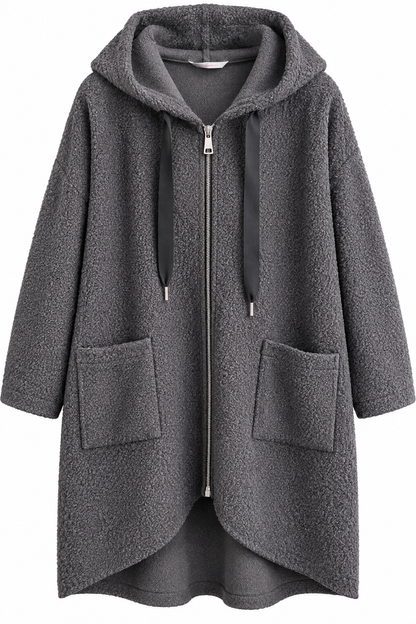 Bouclé Mantel mit Kapuze & Zipper – Oversize Look