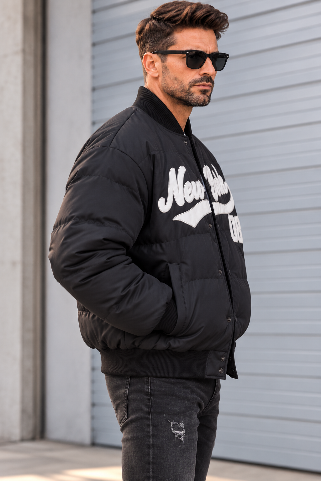 Herren Bomberjacke „New York 08“ – Schwarz | College Style