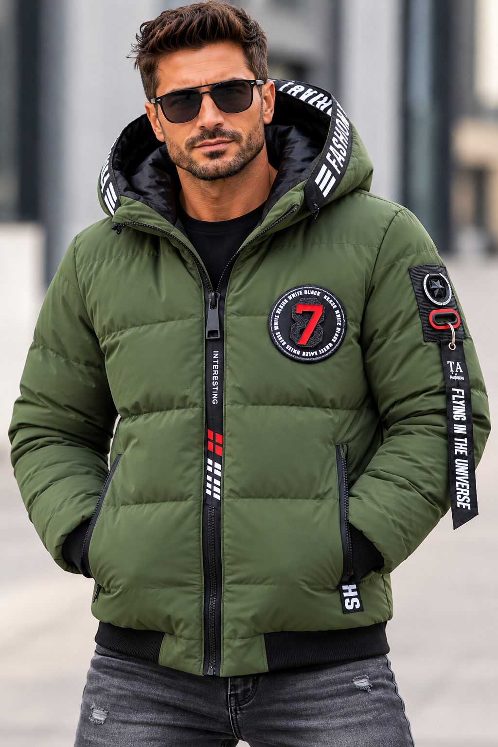 Herren Winterjacke Steppjacke mit Kapuze – Khaki/Olive – M bis 3XL