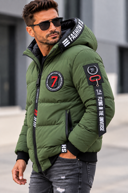 Herren Winterjacke Steppjacke mit Kapuze – Khaki/Olive – M bis 3XL