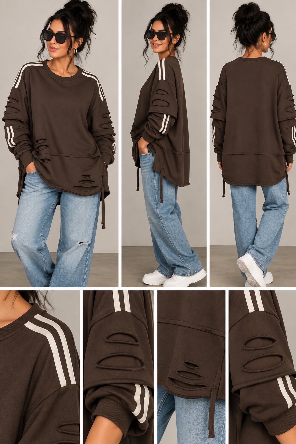 Oversize Langarmshirt „Urban Destroyed“ – 100 % Baumwolle | Made in Italy