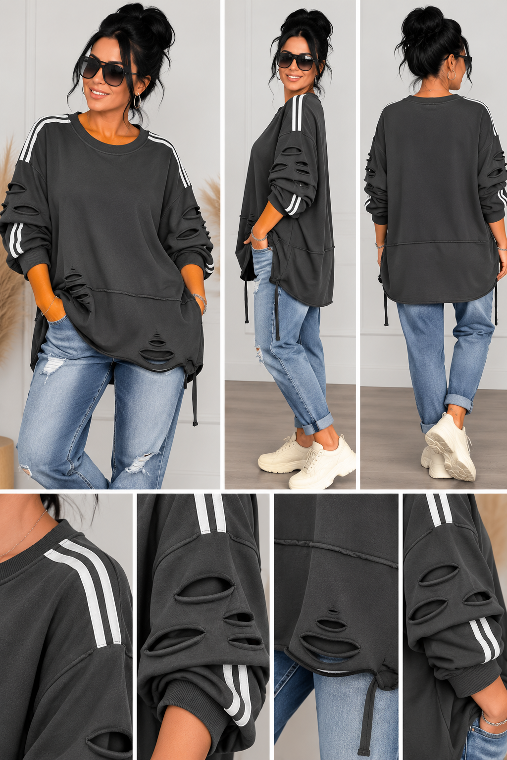 Oversize Langarmshirt „Urban Destroyed“ – 100 % Baumwolle | Made in Italy