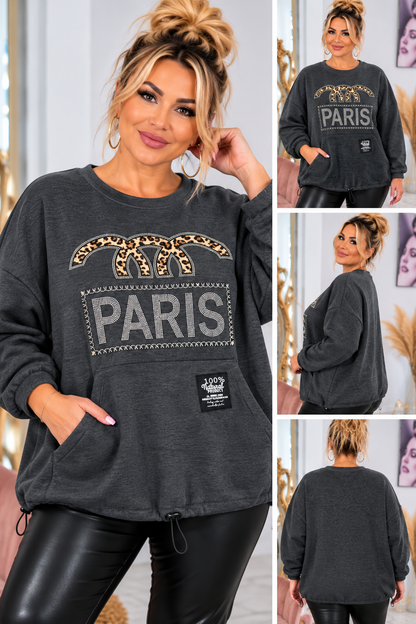 ✨ PARIS Leo Oversize Pullover – Strass & Leo-Print | Made in Italy 🐆