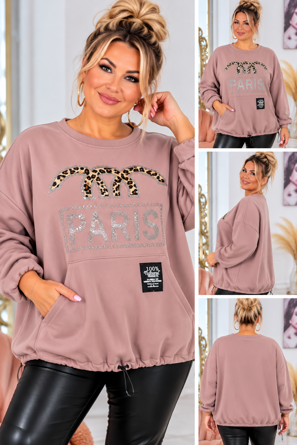 ✨ PARIS Leo Oversize Pullover – Strass & Leo-Print | Made in Italy 🐆