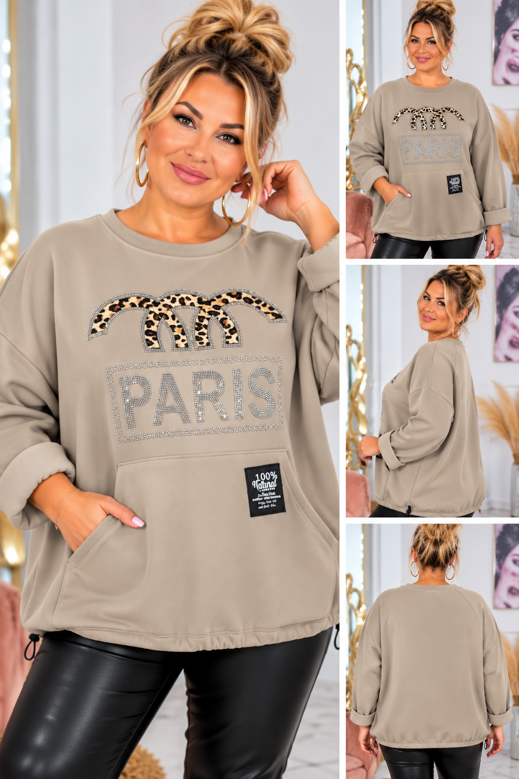 ✨ PARIS Leo Oversize Pullover – Strass & Leo-Print | Made in Italy 🐆