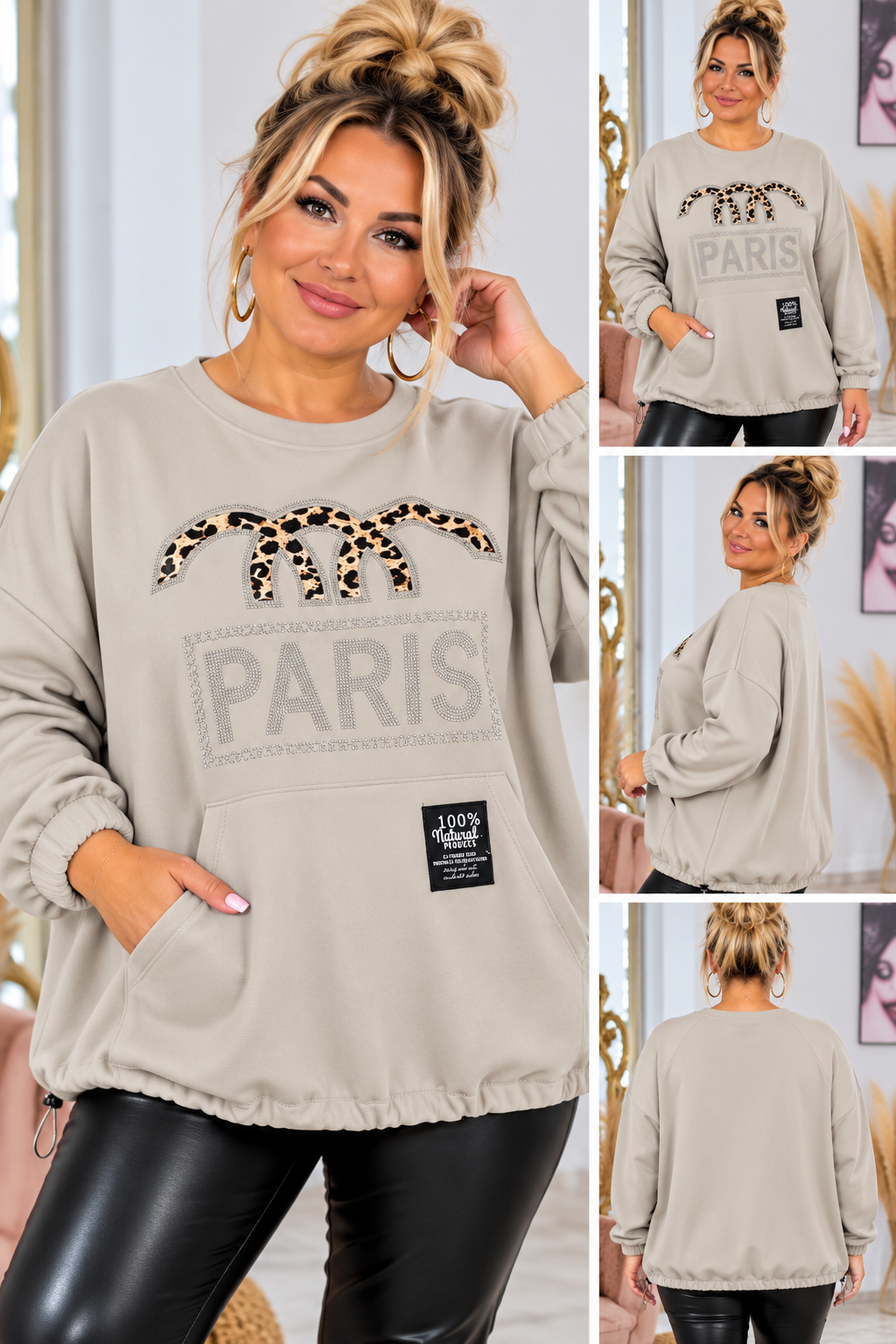 ✨ PARIS Leo Oversize Pullover – Strass & Leo-Print | Made in Italy 🐆