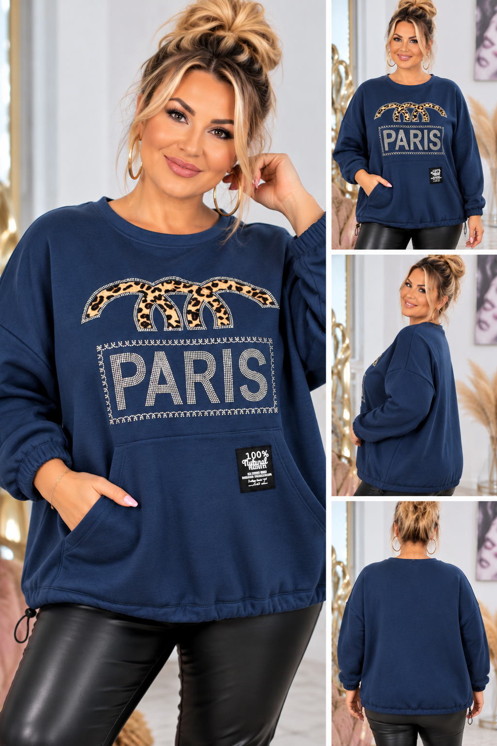 ✨ PARIS Leo Oversize Pullover – Strass & Leo-Print | Made in Italy 🐆