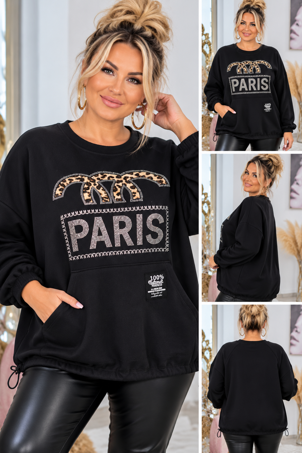 ✨ PARIS Leo Oversize Pullover – Strass & Leo-Print | Made in Italy 🐆
