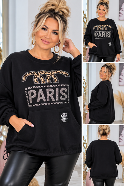 ✨ PARIS Leo Oversize Pullover – Strass & Leo-Print | Made in Italy 🐆