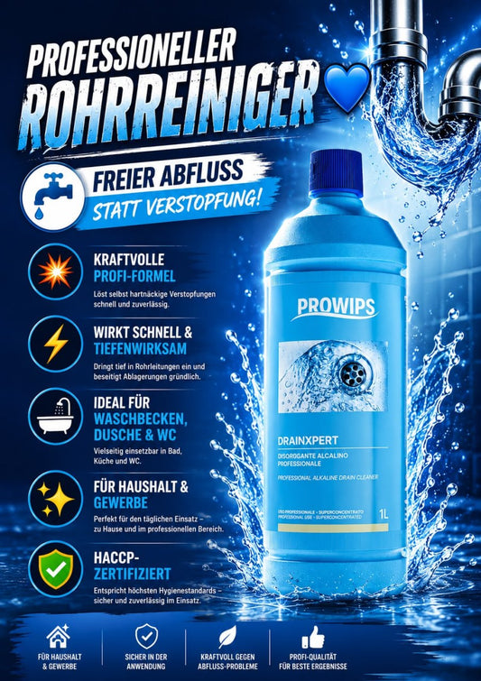 ProWips DrainXpert – Professioneller alkalischer Rohrreiniger 1 Liter