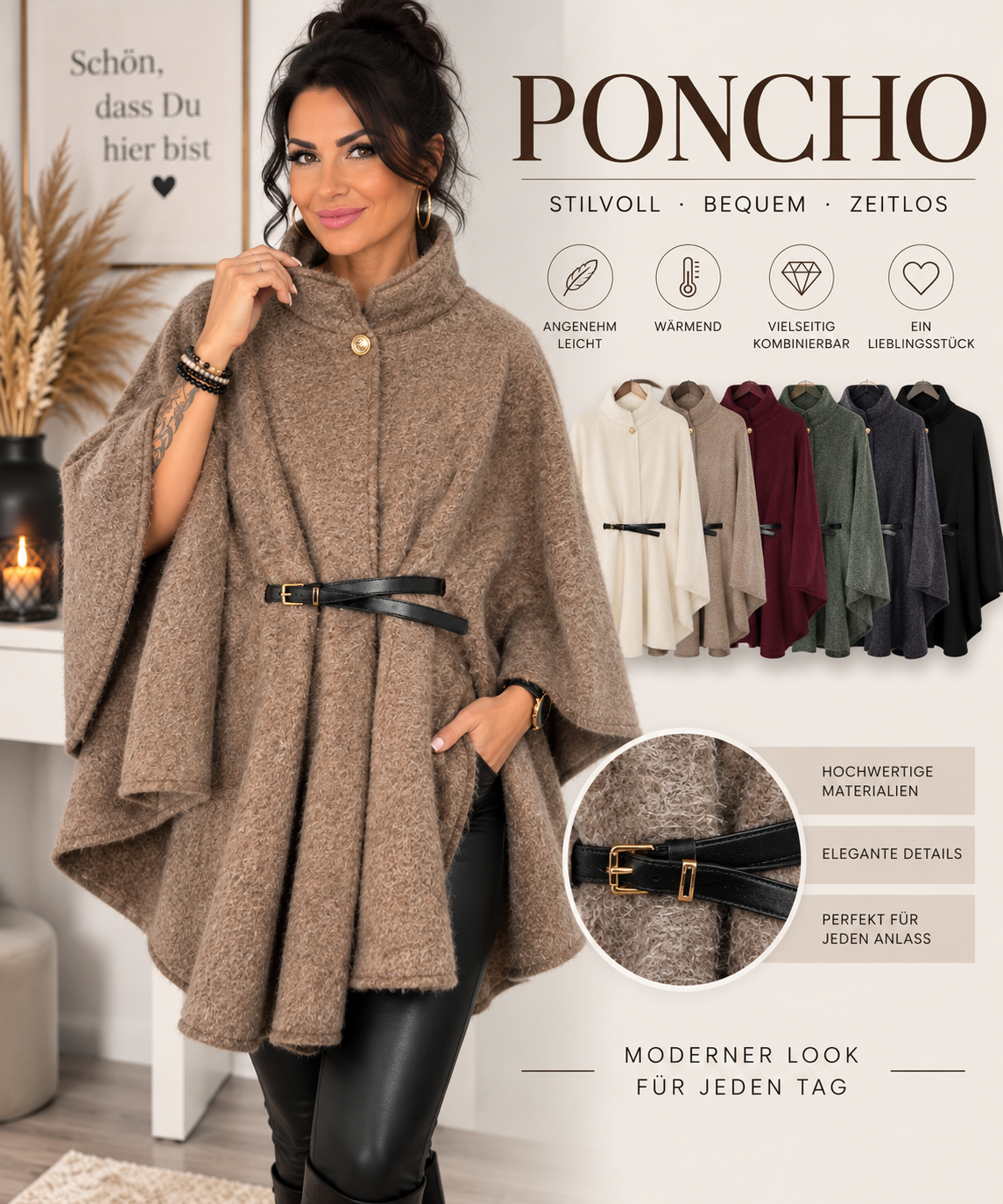 Poncho „Bella“ mit Gürtel – Made in Italy