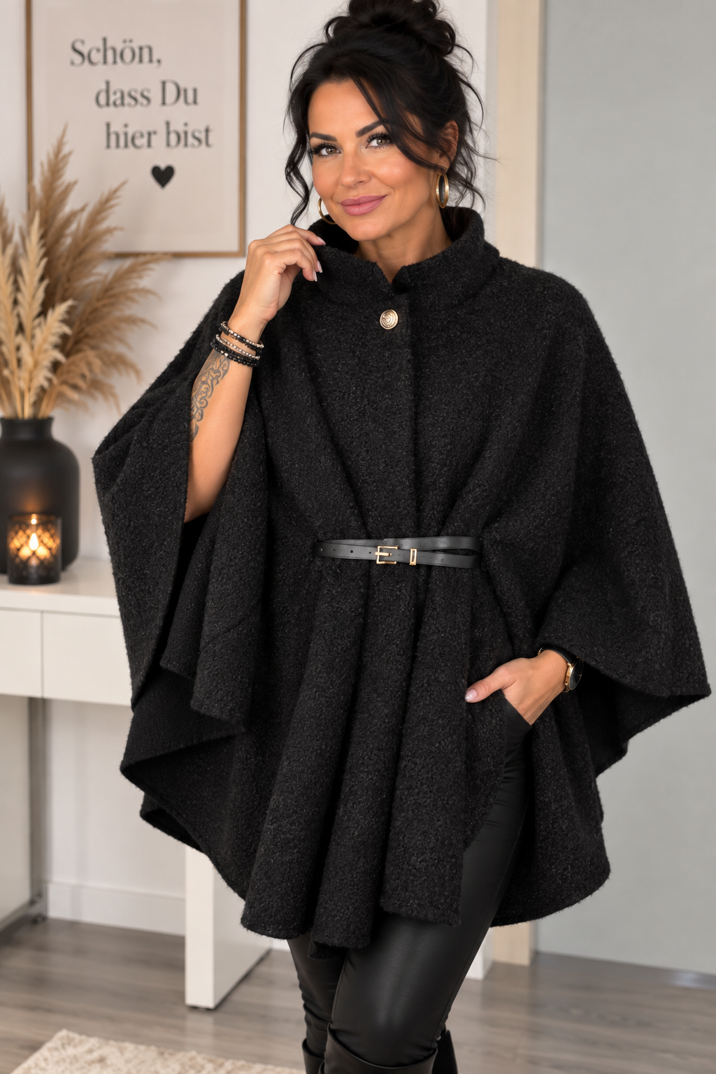 Poncho „Bella“ mit Gürtel – Made in Italy