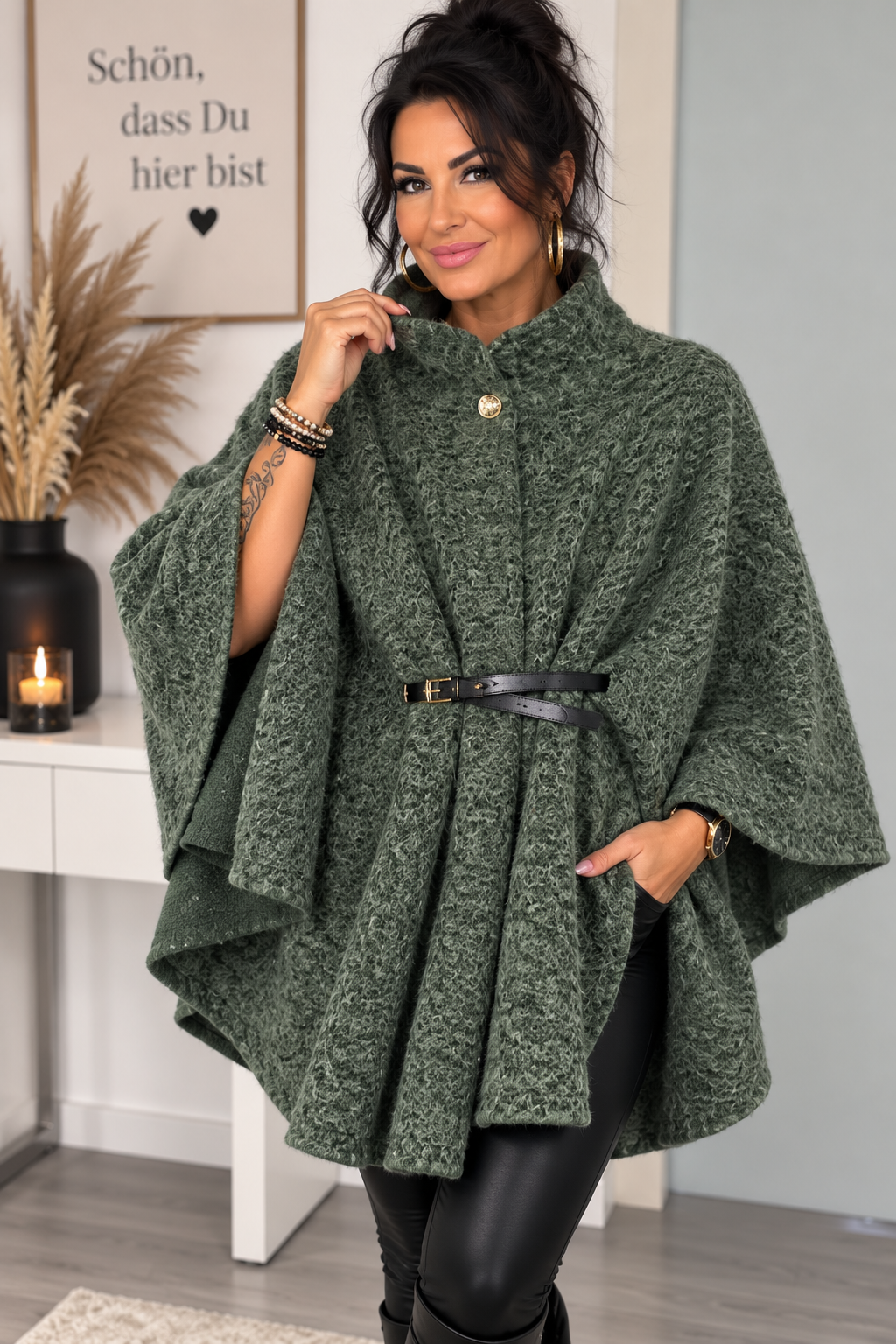 Poncho „Bella“ mit Gürtel – Made in Italy
