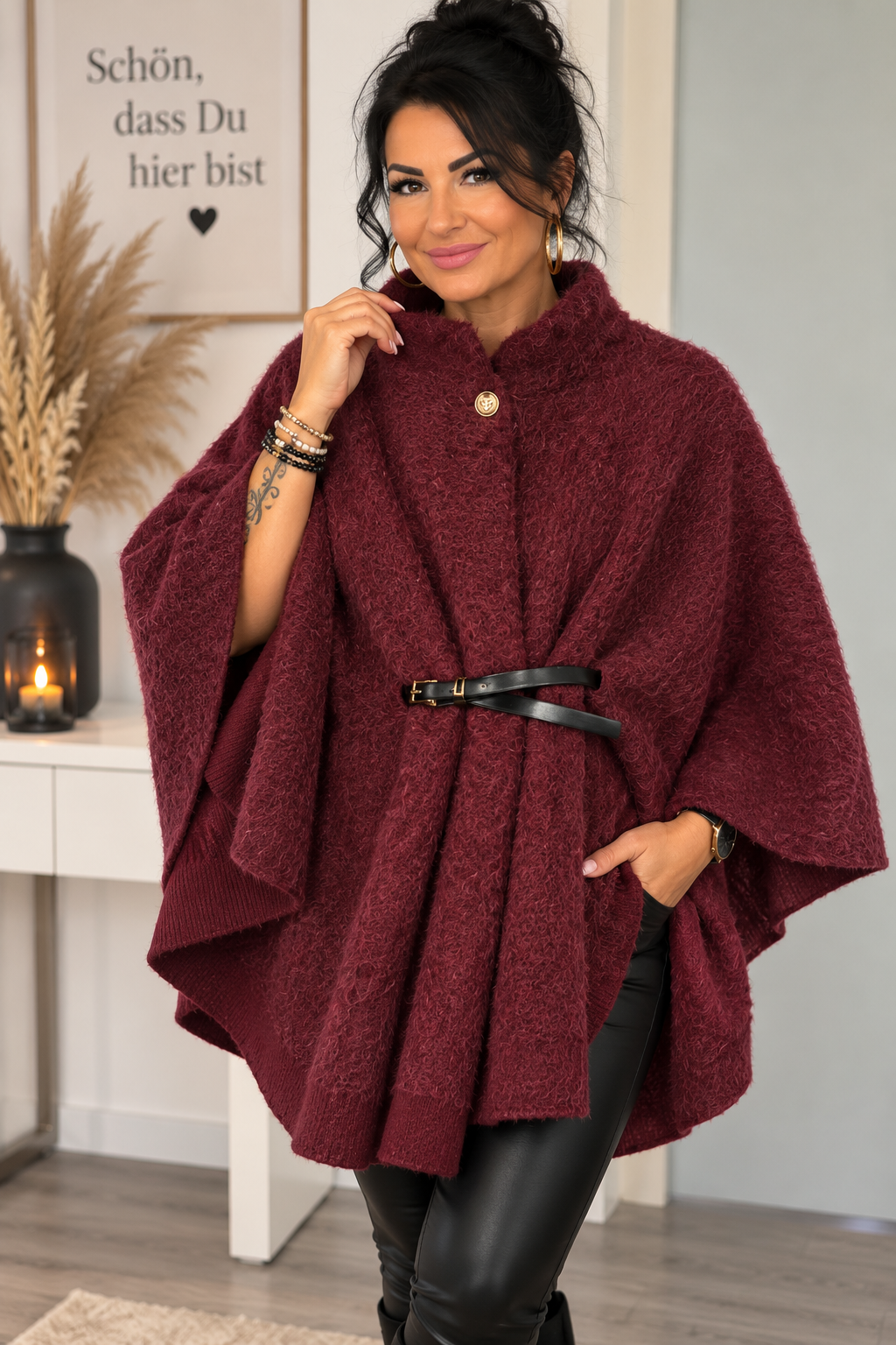 Poncho „Bella“ mit Gürtel – Made in Italy