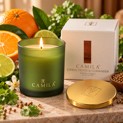 🍊 CAMILA Duftkerze – Zitrusfrüchte & Koriander 💚