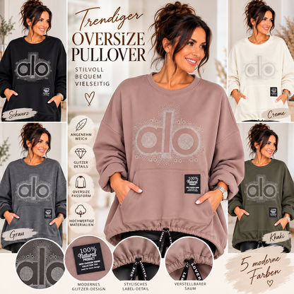 Pullover mit Glitzer-ALO-Motiv & Kängurutasche – Made in Italy