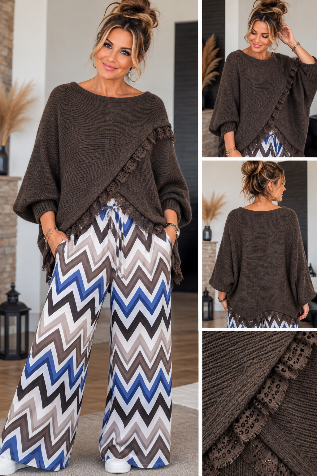 Oversize Strickoberteil mit Spitze – Made in Italy