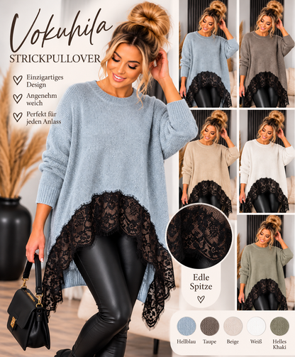 Eleganter Vokuhila Strickpullover mit Spitze – ein echter Hingucker! ✨