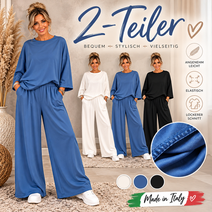 Damen 2-Teiler aus Viskose – Lockeres Oberteil & weite Hose | Made in Italy
